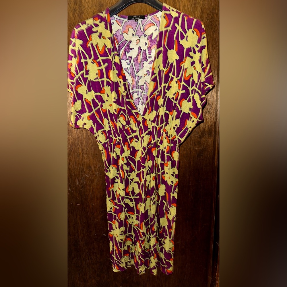 T-Bags plum and beige patterned lightweight dress NWOT